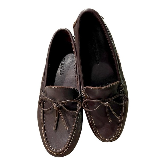 Cole Haan Brown Leather Driver Loafers | Bow Detail Moc Toe Slip-On | Size 6.5 - Picture 3 of 10